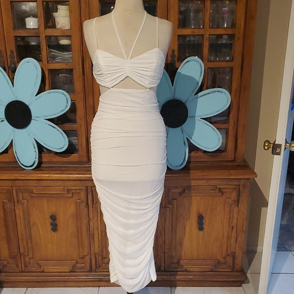 Princess Polly Alice Midi White Ruched Dress - Picture 1 of 12